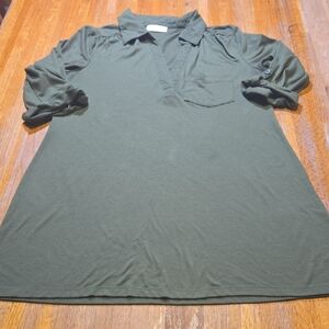 Bobbie Brooks Women XL Forest Olive Green 3/4‎ Roll Sleeves V-Neck Collar Tunic